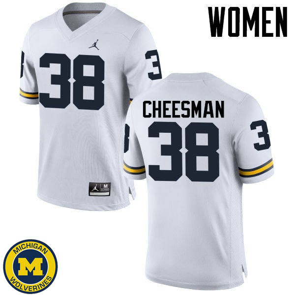 Womens University of Michigan #38 Cameron Cheesman White Embroidery Jersey